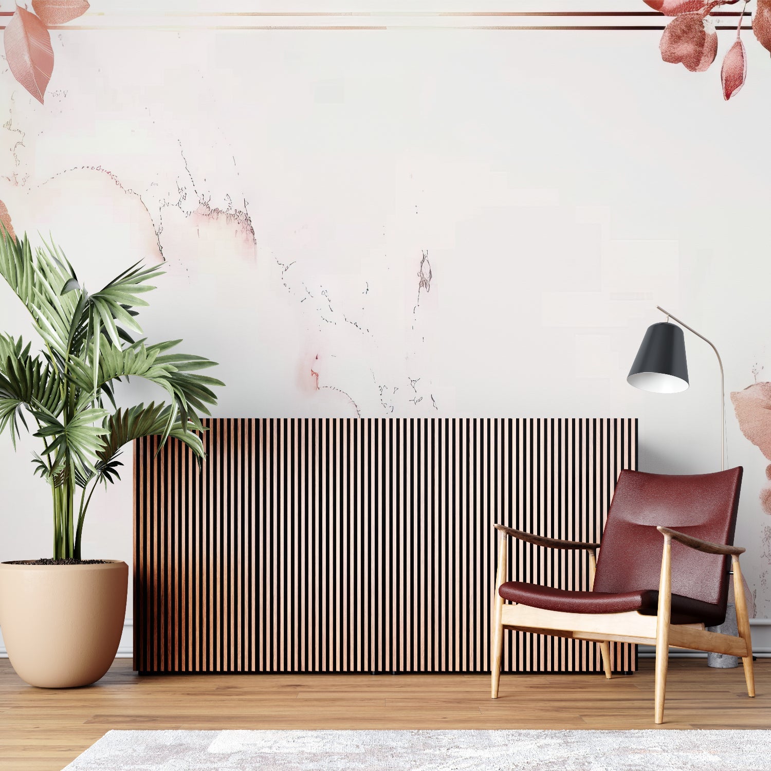 Minimalist terracotta wallpaper enhancing hallway design