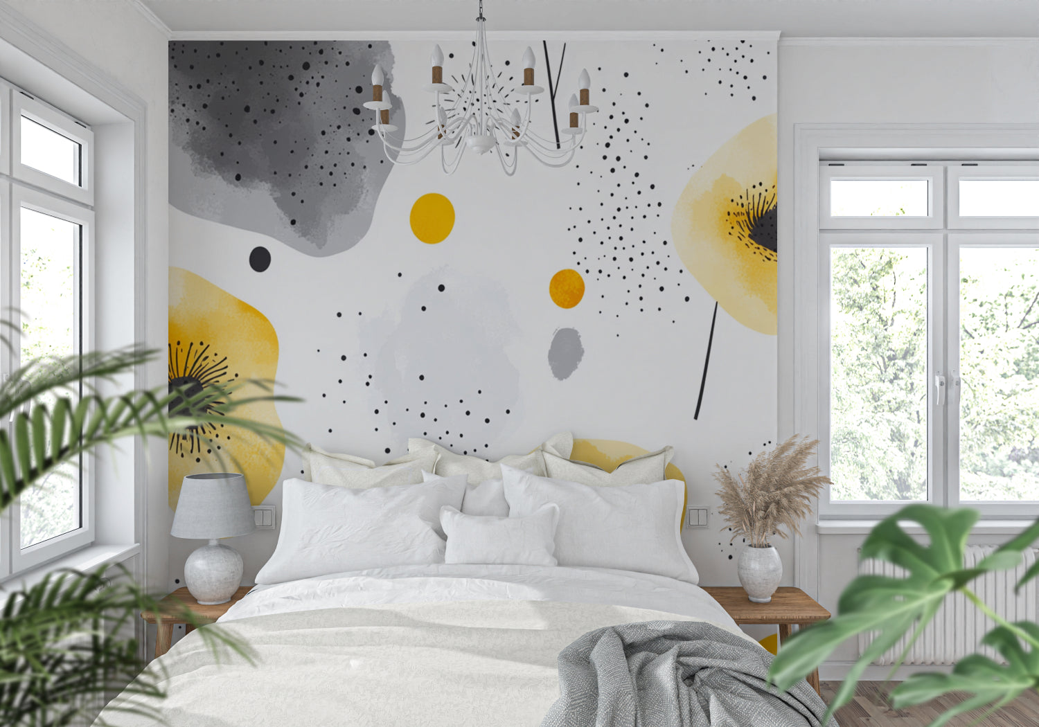 Modern floral wallpaper bringing spring feel to hallway space