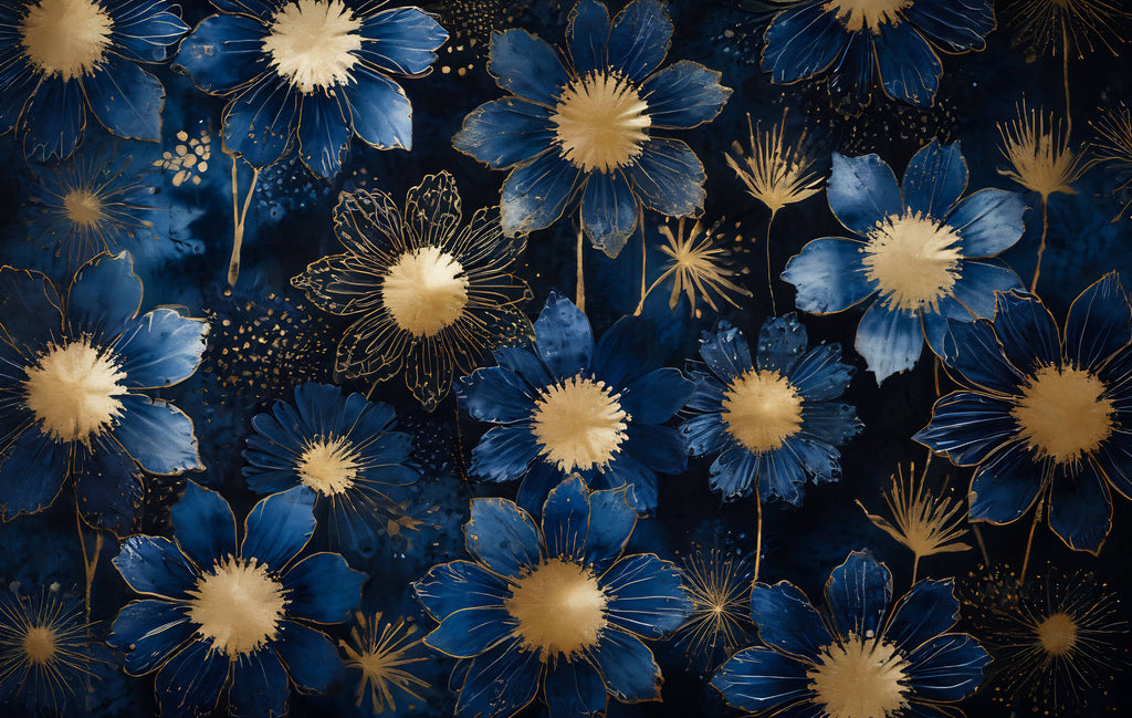 Navy blue and gold floral design file showing intricate art deco pattern details