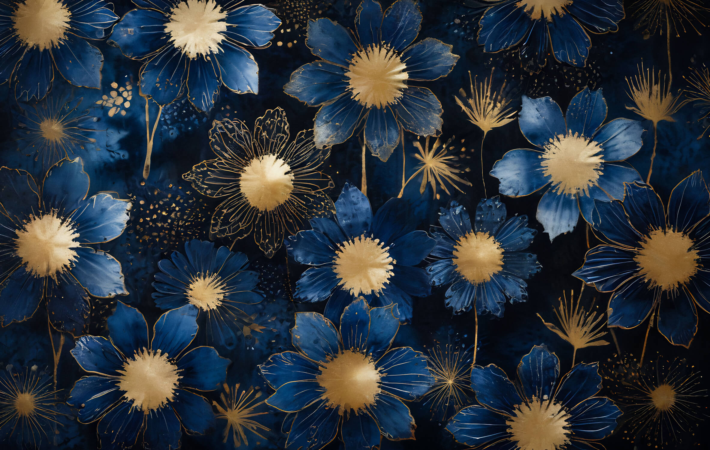 Navy blue and gold floral design file showing intricate art deco pattern details