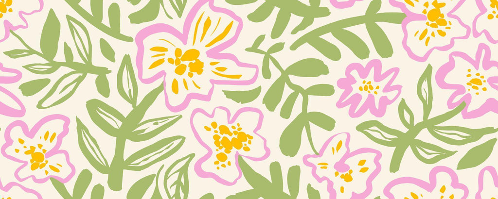 Design file showing detailed pink and green floral pattern with botanical elements