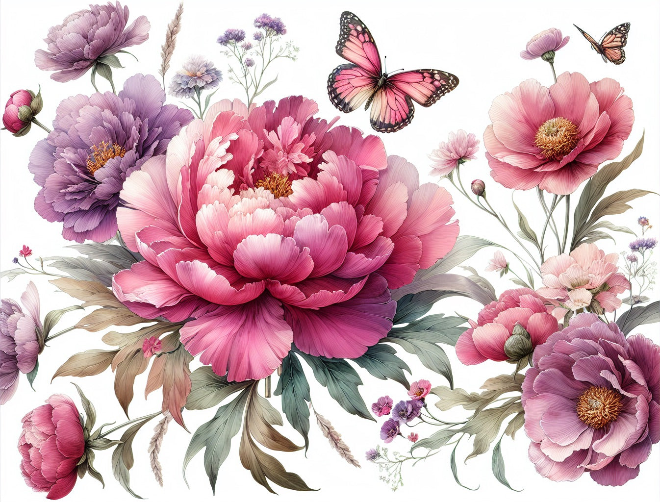 Pink Peony and Butterfly Wallpaper in a bright master bedroom, creating a fresh spring atmosphere with natural light