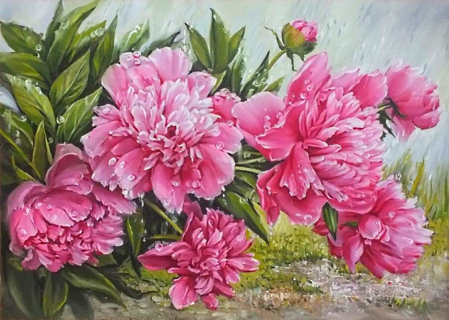 Pink Peony Wallpaper design file showing detailed flower pattern with dewdrops