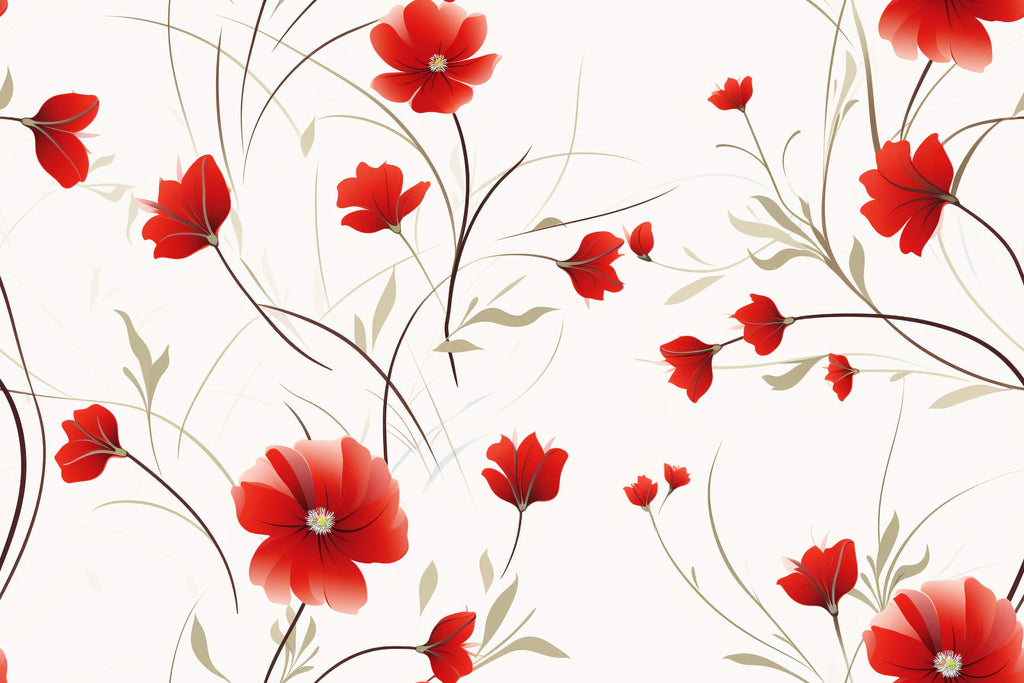 Red poppies on white background wallpaper design file showing intricate flower pattern