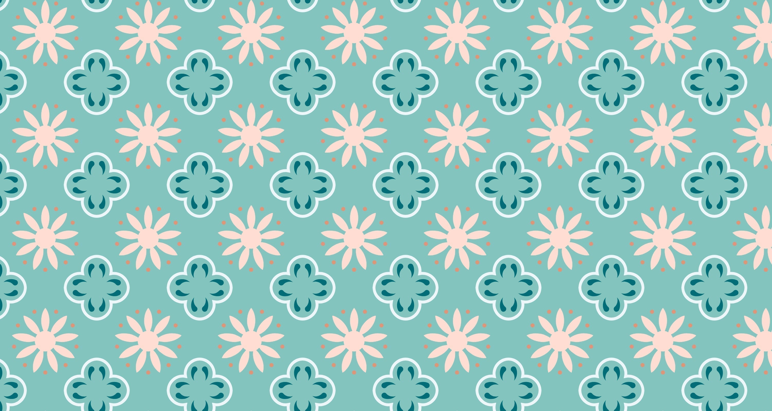 Retro geometric floral pattern design file showing turquoise and coral color scheme