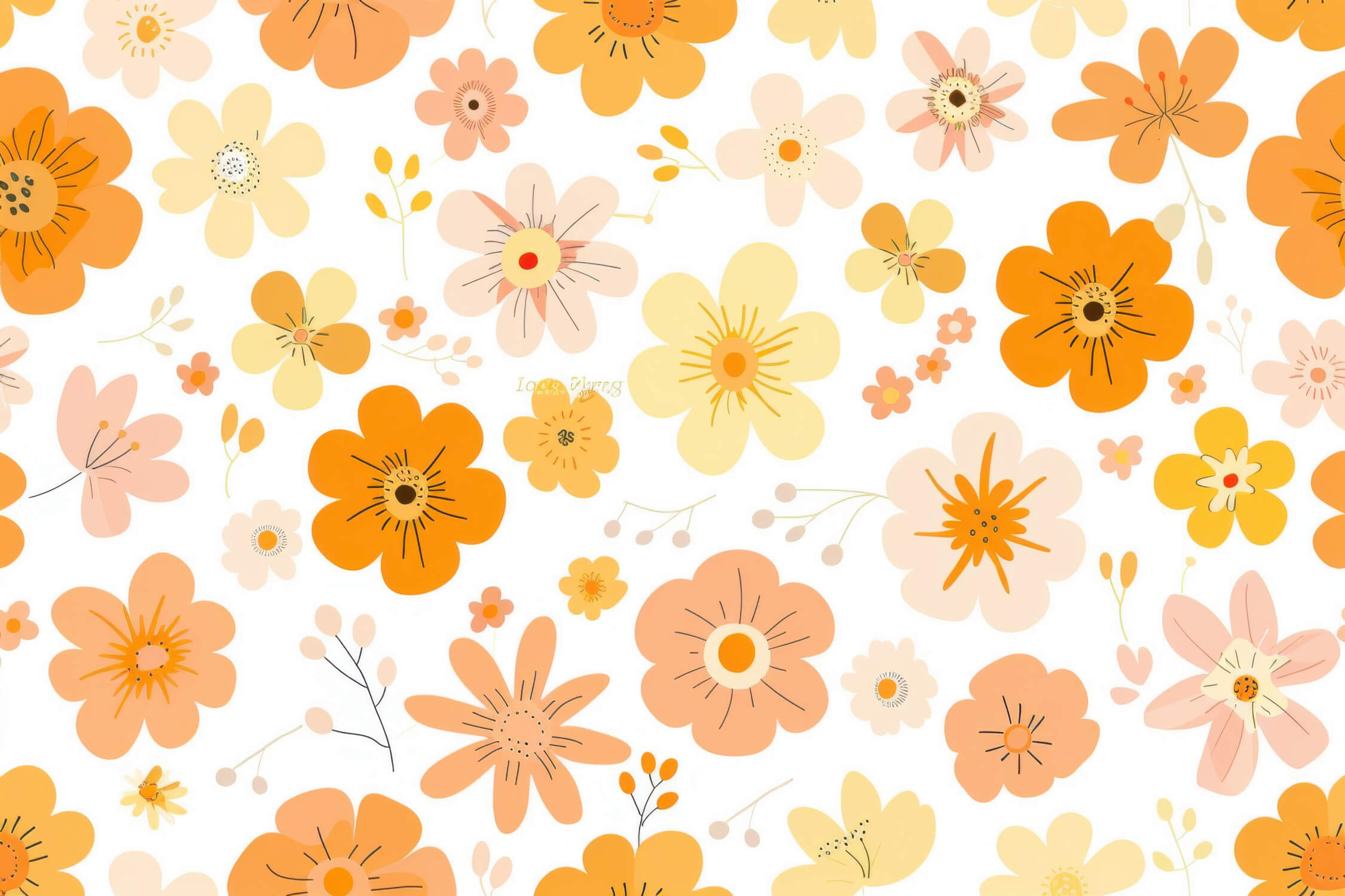 Retro orange and yellow blooms design file showing the complete floral pattern