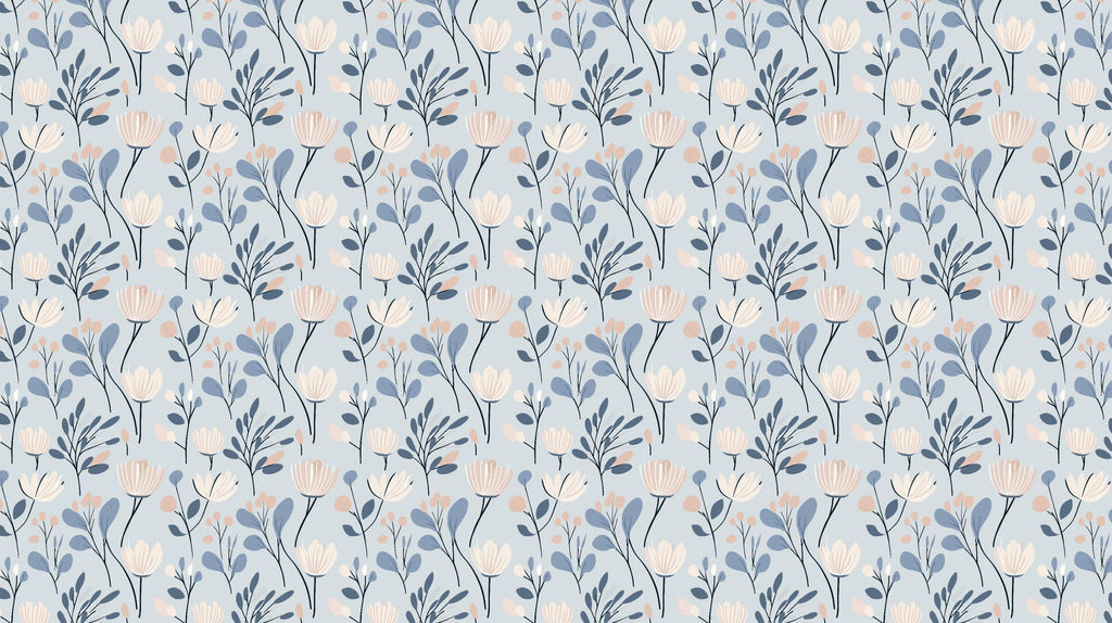 Scandinavian blue and pink floral wallpaper design file showing intricate bloom pattern