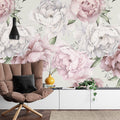 Pink Peony Wallpaper transforms a bright modern bedroom with soft floral beauty