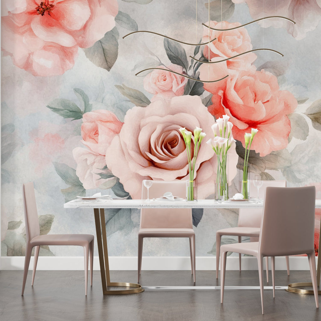 Floral wallpaper design bringing garden freshness to an entryway space