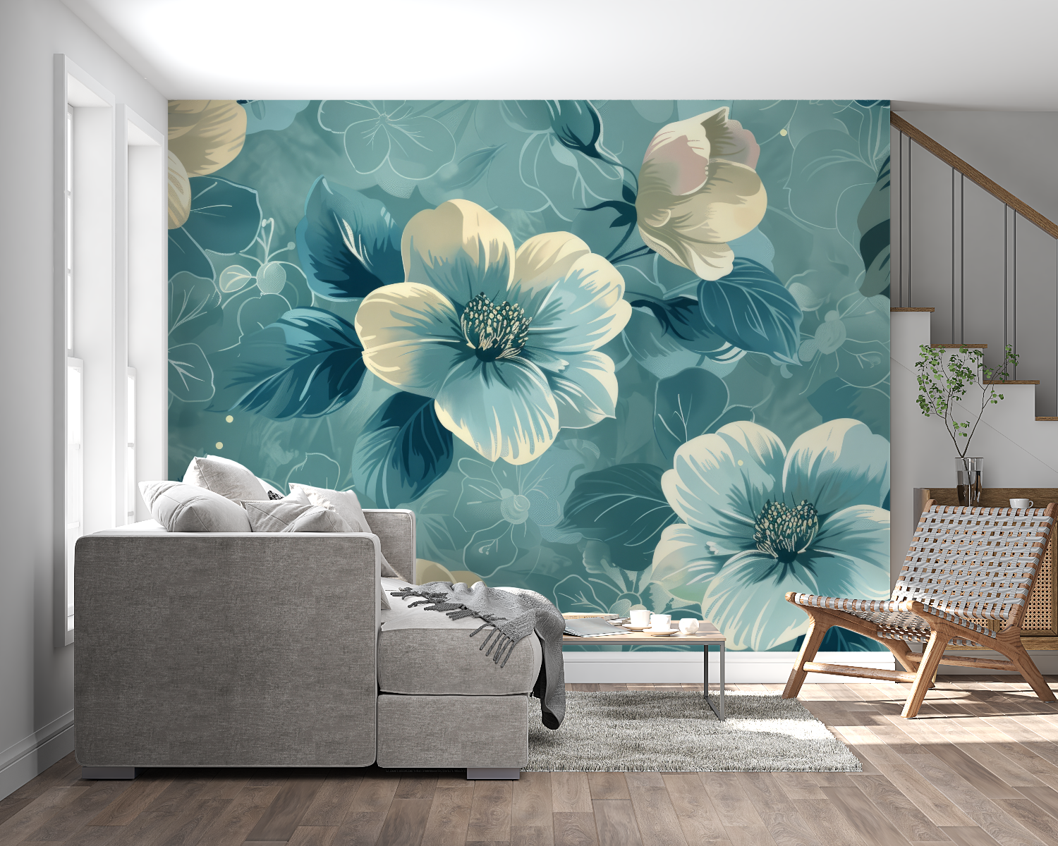 Elegant floral wallpaper adding charm to an entryway setting