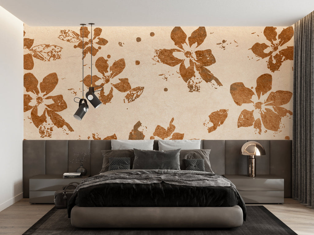 Floral mural installation in entryway showing full pattern scale and color depth