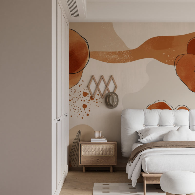 Terracotta watercolor mural adding character to a dining room accent wall