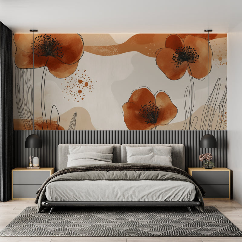 Abstract floral wall mural brightening up a sunny reading nook