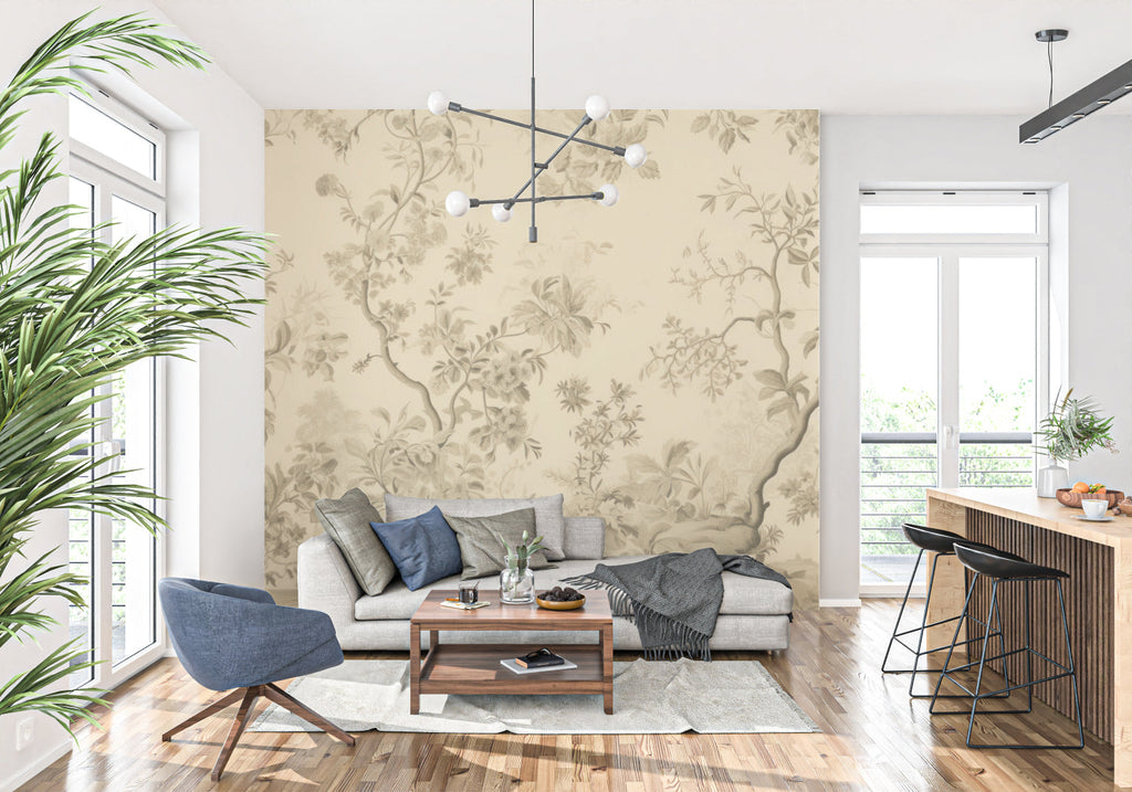 Vintage floral wallpaper showcased in a cozy bedroom with natural lighting