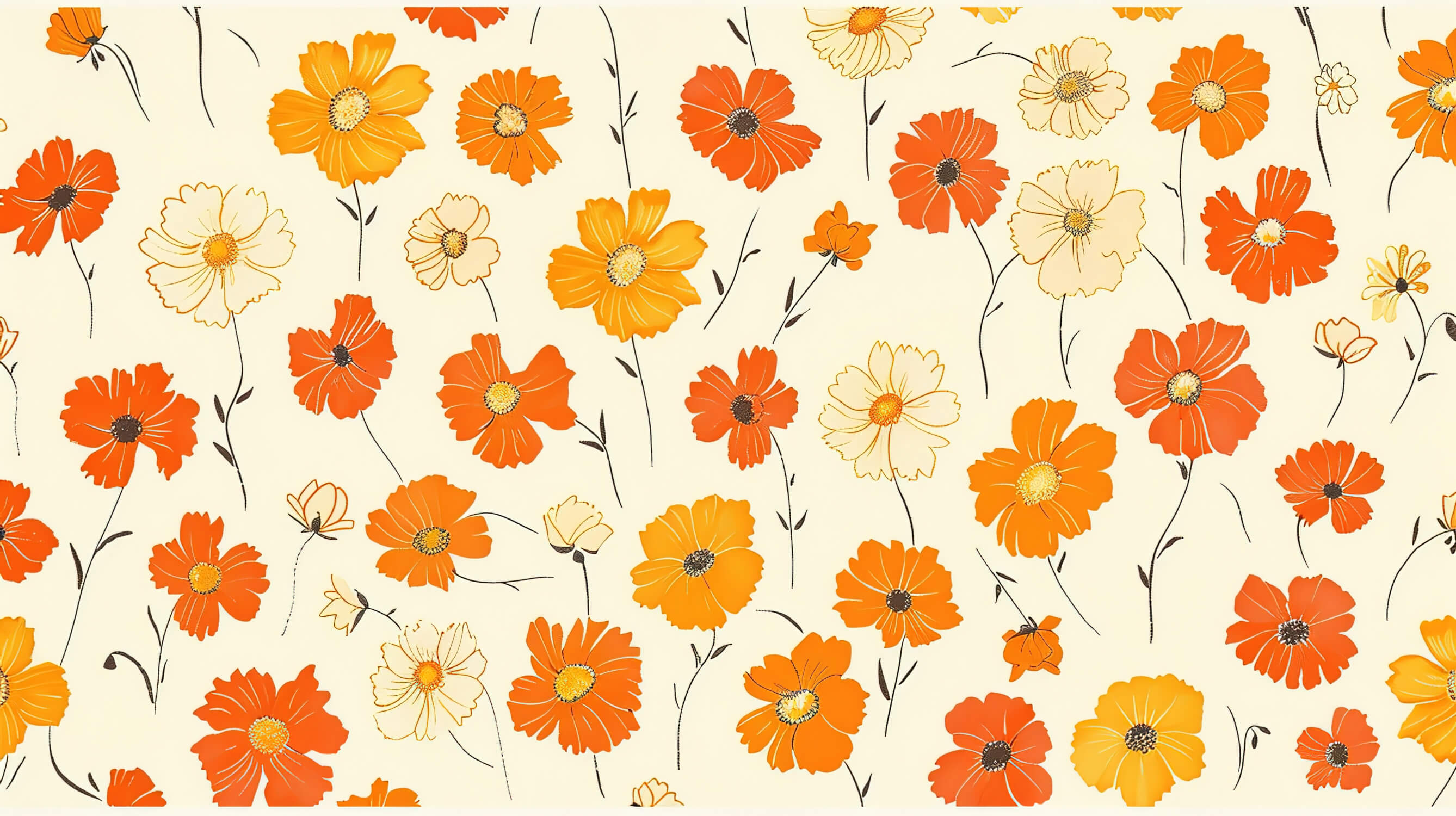 Orange and cream cosmos floral design file showing detailed pattern and color arrangement