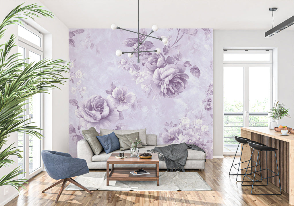 Vintage floral wallpaper showcased in a cozy living room setting