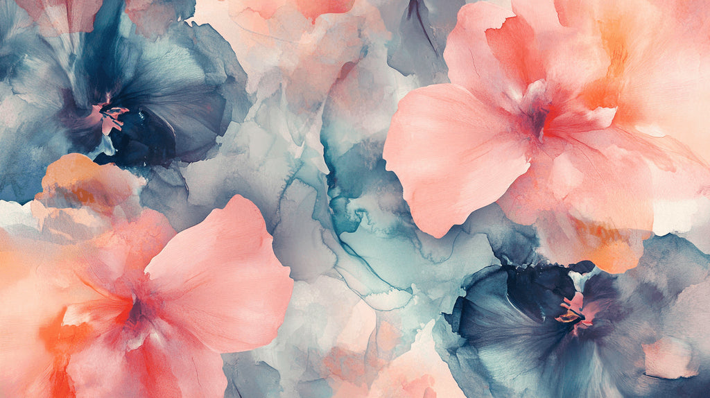 Watercolor floral wallpaper design file showing full abstract petal pattern in pink and navy