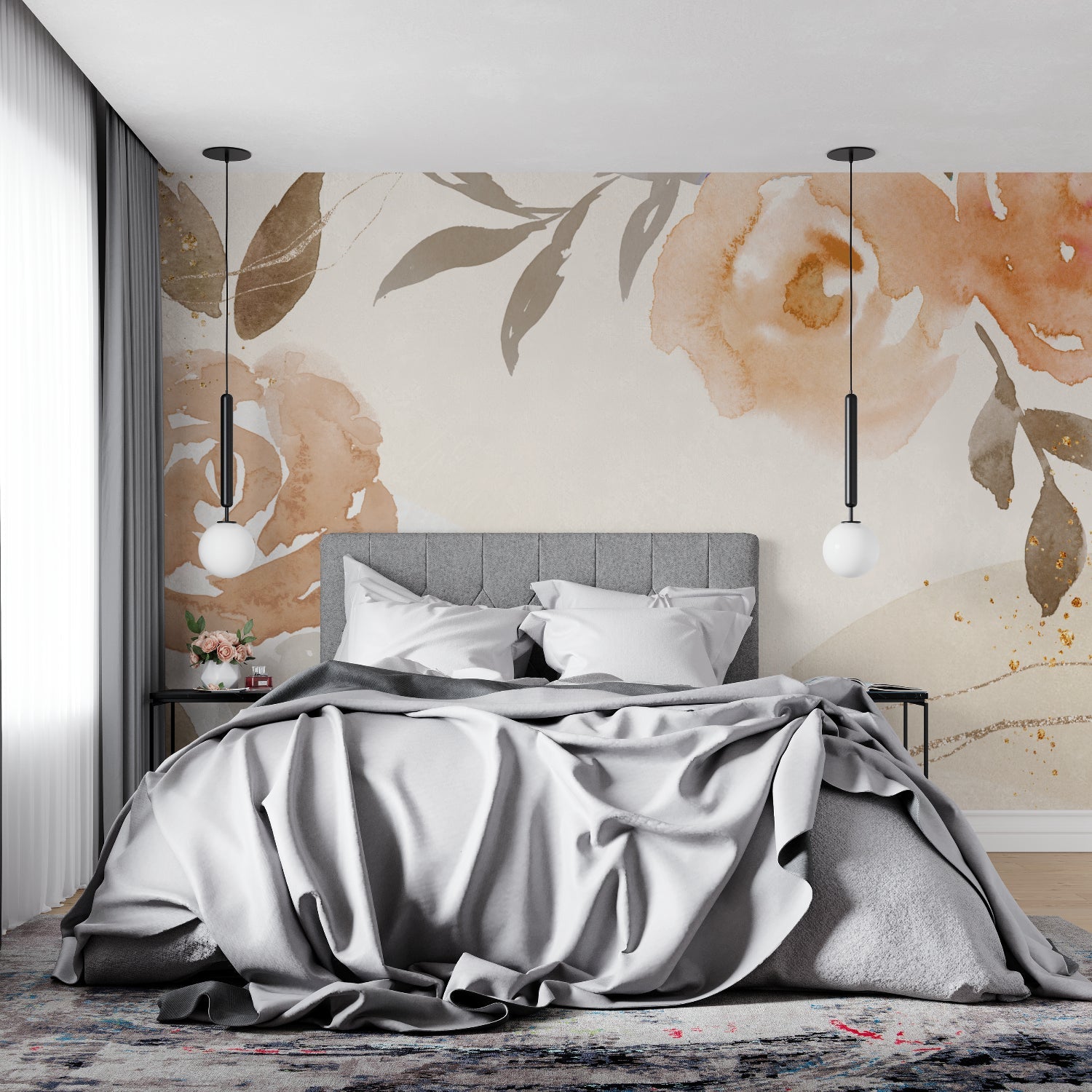 Floral wallpaper design showcased in a sunlit home office space