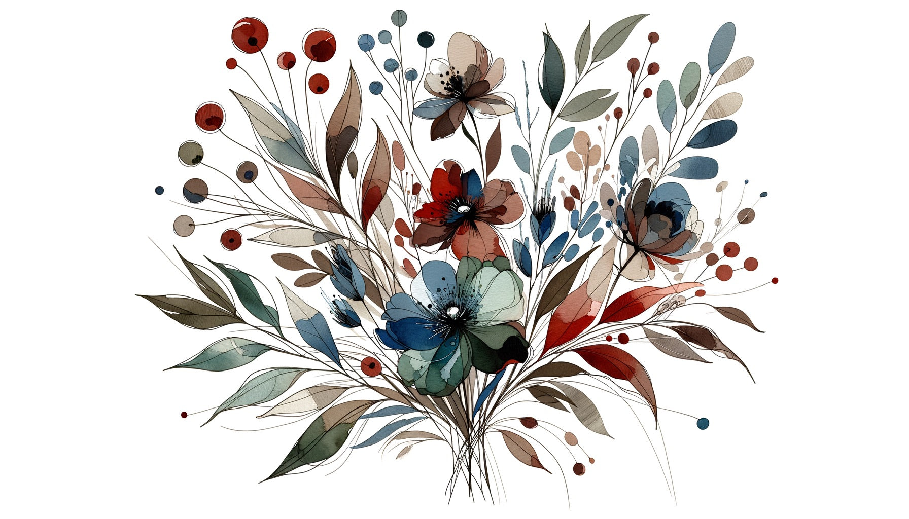Botanical wall mural featuring watercolor flowers in elegant dining room setting