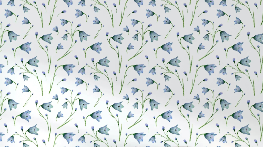 Design file of watercolor blue bellflowers pattern showing intricate botanical details
