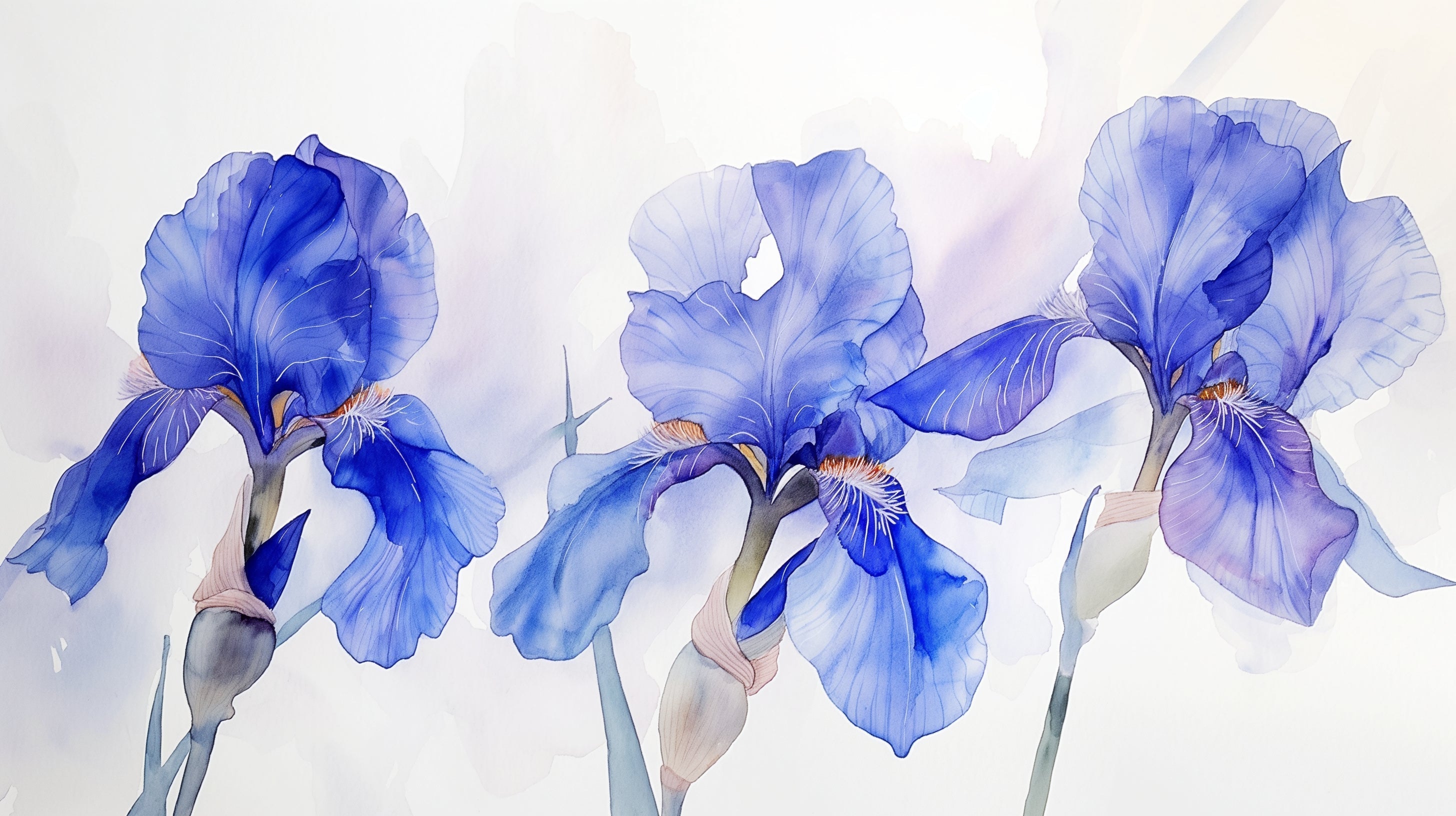 Blue iris watercolor wallpaper design file showing detailed flower pattern and soft color transitions