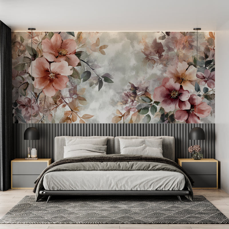 Bohemian floral wallpaper bringing nature indoors in dining space