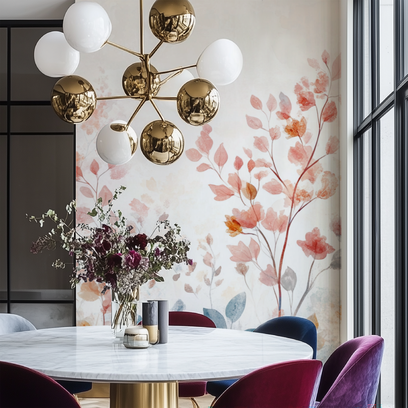 Botanical Wall Mural brightening home office space with green plants