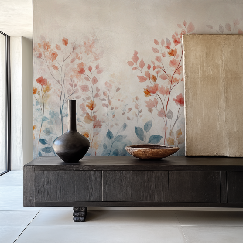 Floral Mural Wallpaper making dining room feel fresh and elegant