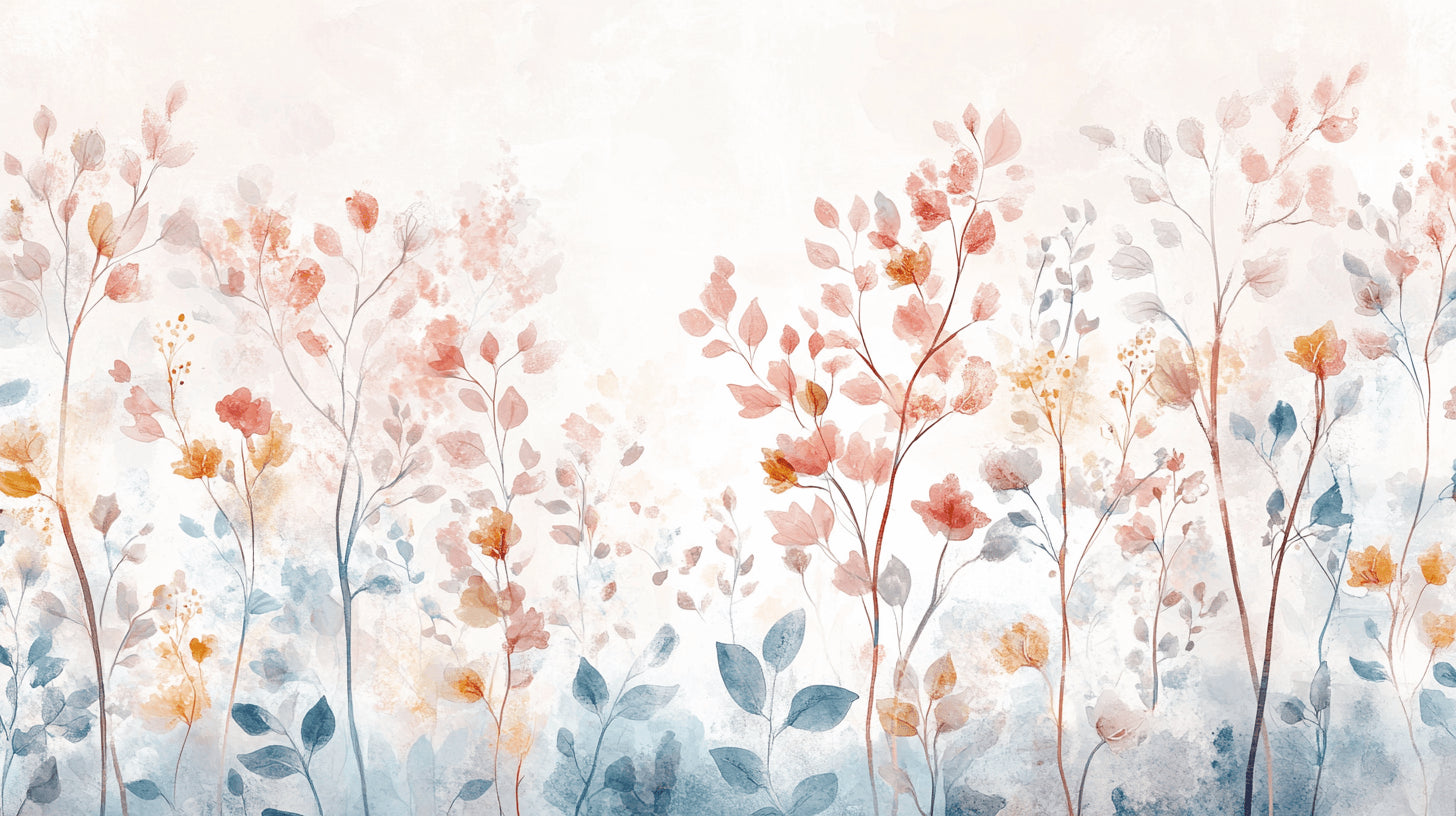 Watercolor Floral Wallpaper design file showing detailed pink blooms and sage leaves pattern