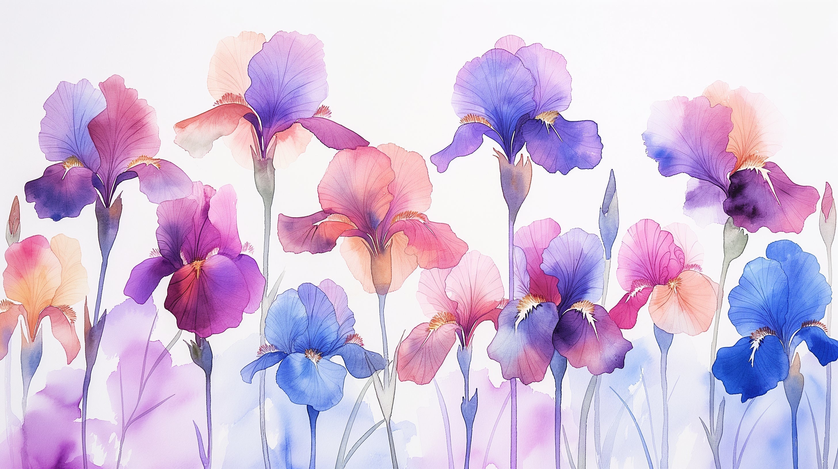 Watercolor Iris Garden design file showing detailed purple and blue iris flowers pattern