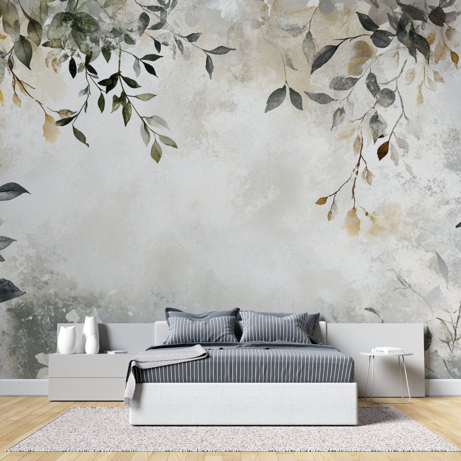 Nature-inspired wallpaper making a dining room feel fresh and open