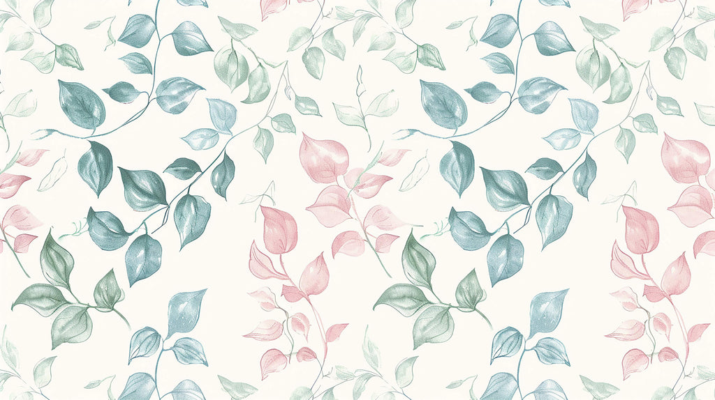 Watercolor floral wallpaper design file showing detailed pink and blue leaf pattern