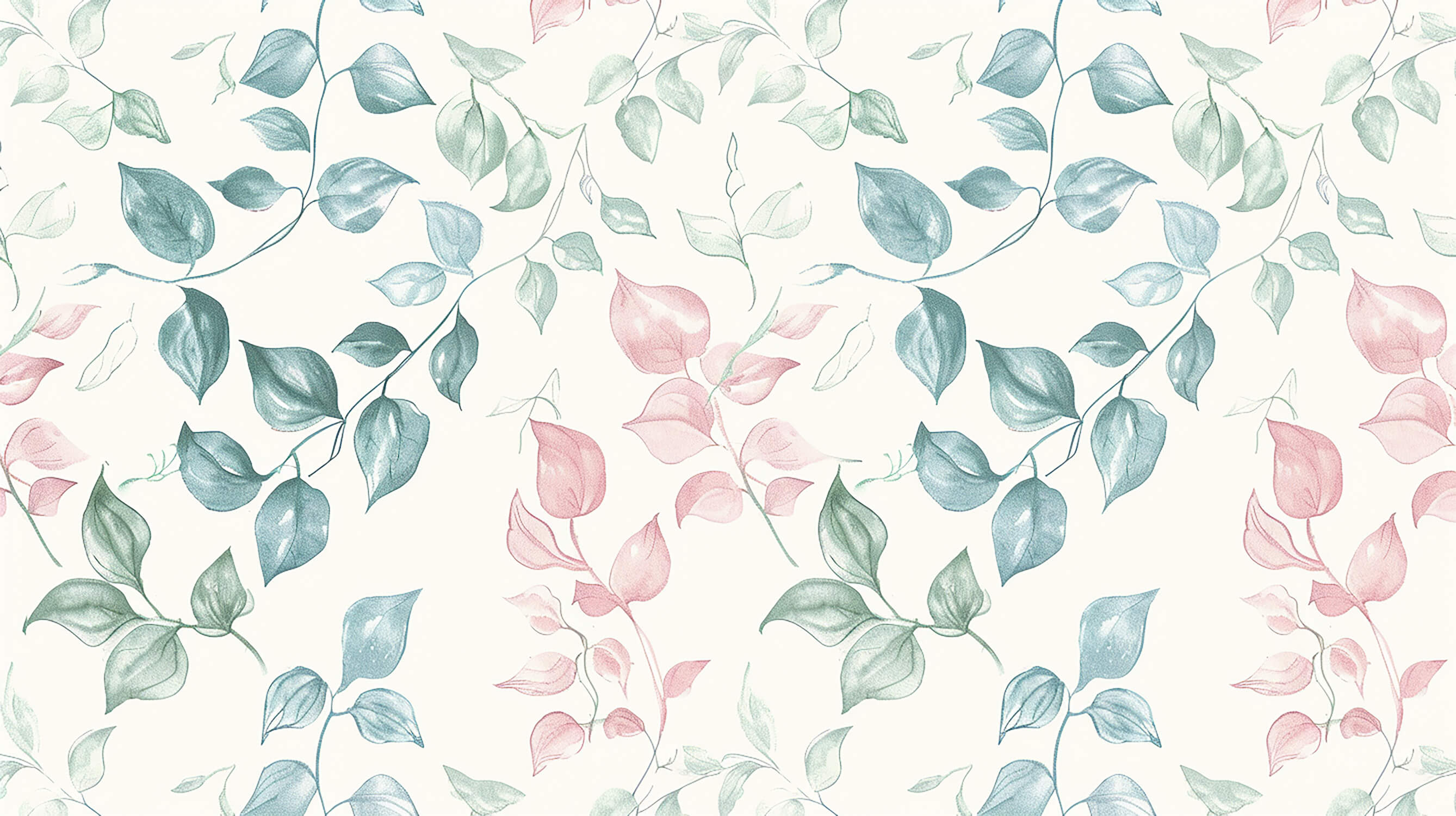 Watercolor floral wallpaper design file showing detailed pink and blue leaf pattern