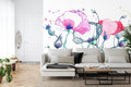 Watercolor Floral Wallpaper creating a serene atmosphere in a modern living room with soft natural light