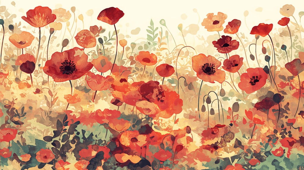 Watercolor Poppy Field design file showing detailed floral pattern and rich color palette
