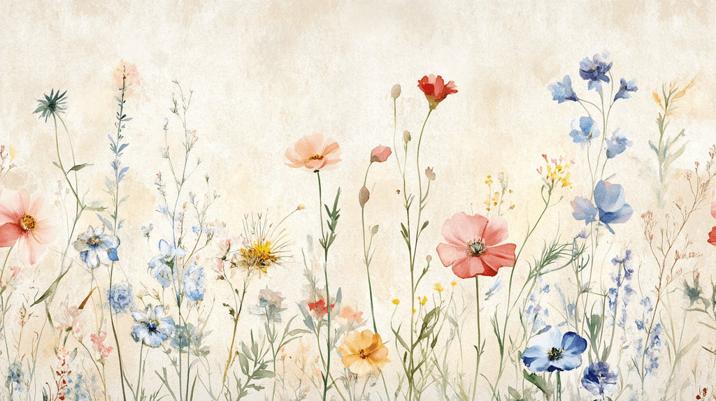 Watercolor Wildflower and Herbs design file showing detailed botanical pattern and soft color palette