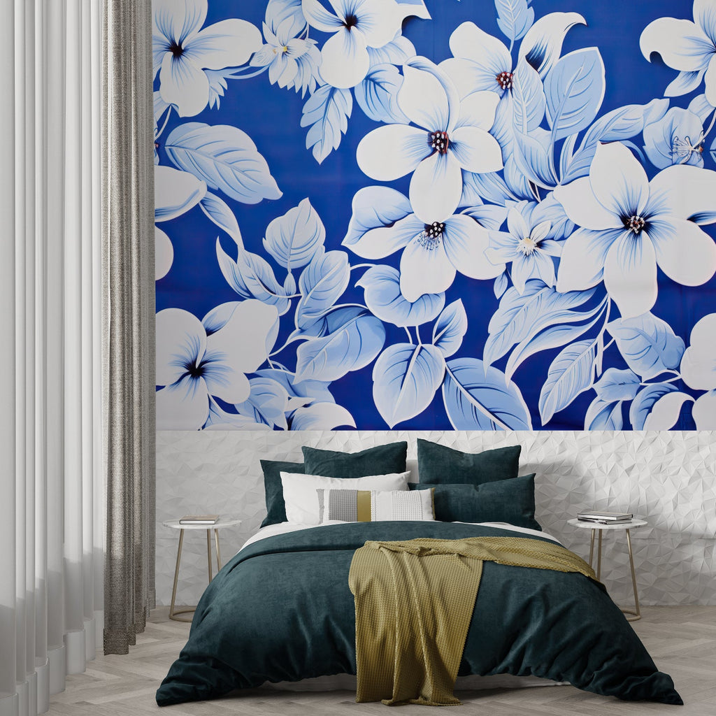 Botanical wallpaper adding sophistication to an entrance hallway with white flowers