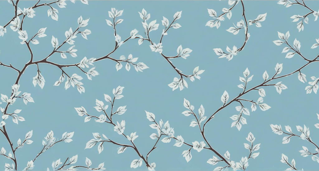 Design file showing detailed white leaf pattern on blue background