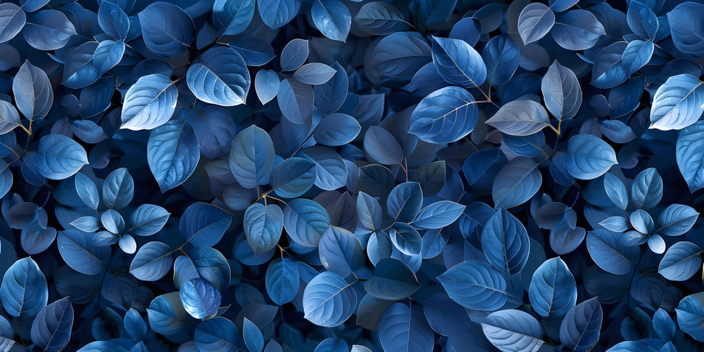 Design file showing detailed blue foliage pattern with intricate leaf details