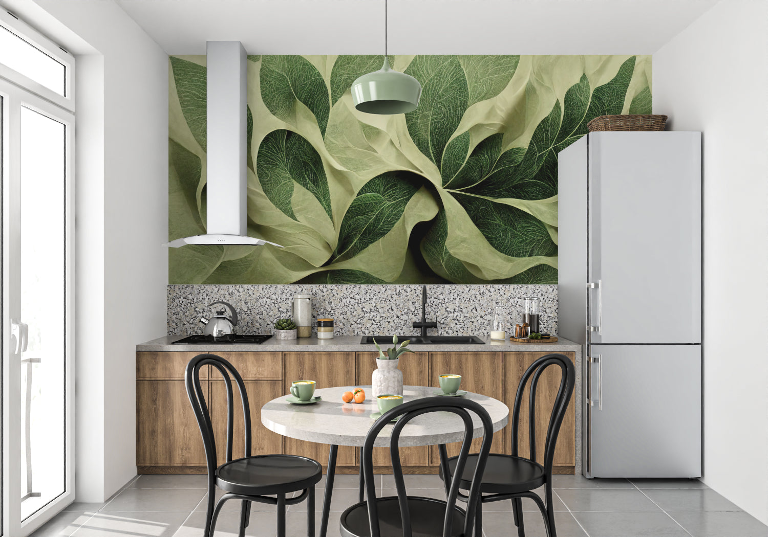 Green leaf pattern adding natural charm to an entryway space