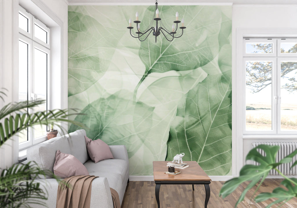 Botanical wall mural bringing fresh energy to a home office space