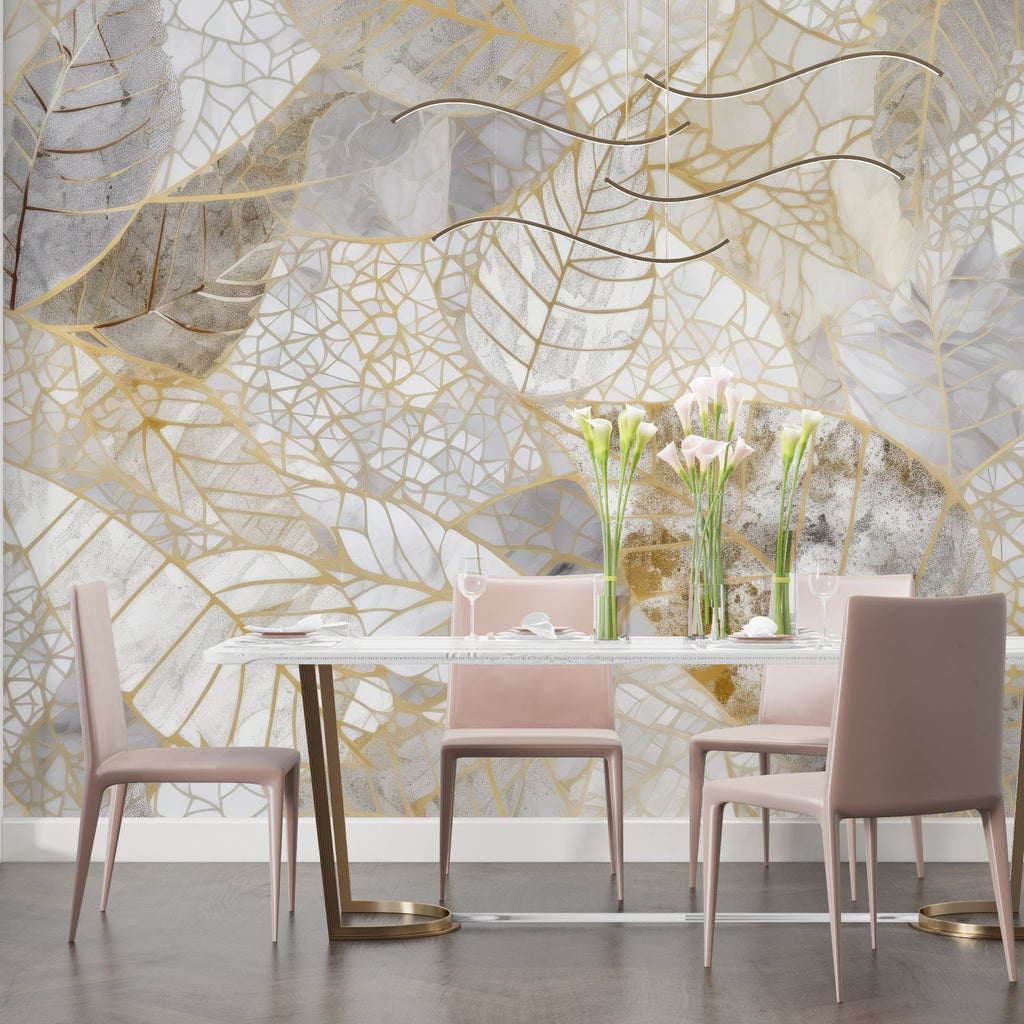 Luxury geometric wallpaper displayed in hallway, showing full pattern repeat