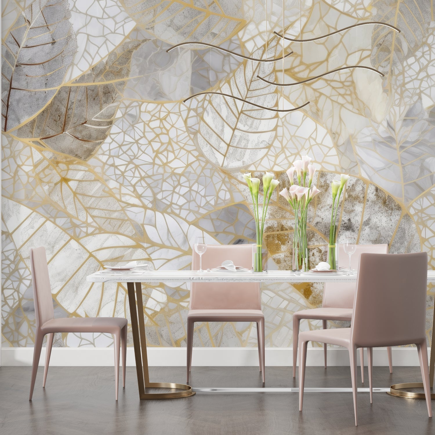 Luxury geometric wallpaper displayed in hallway, showing full pattern repeat