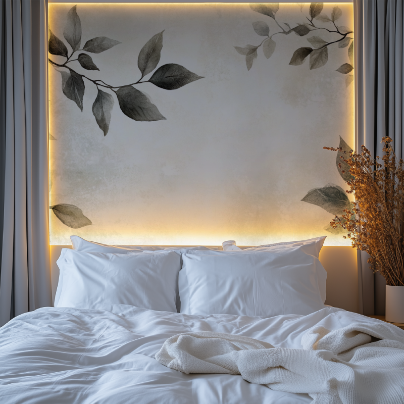 Nature-inspired wall mural creating depth in an entrance hallway