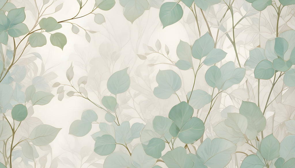 Design file of mint green botanical pattern showing detailed leaf arrangement and cream background