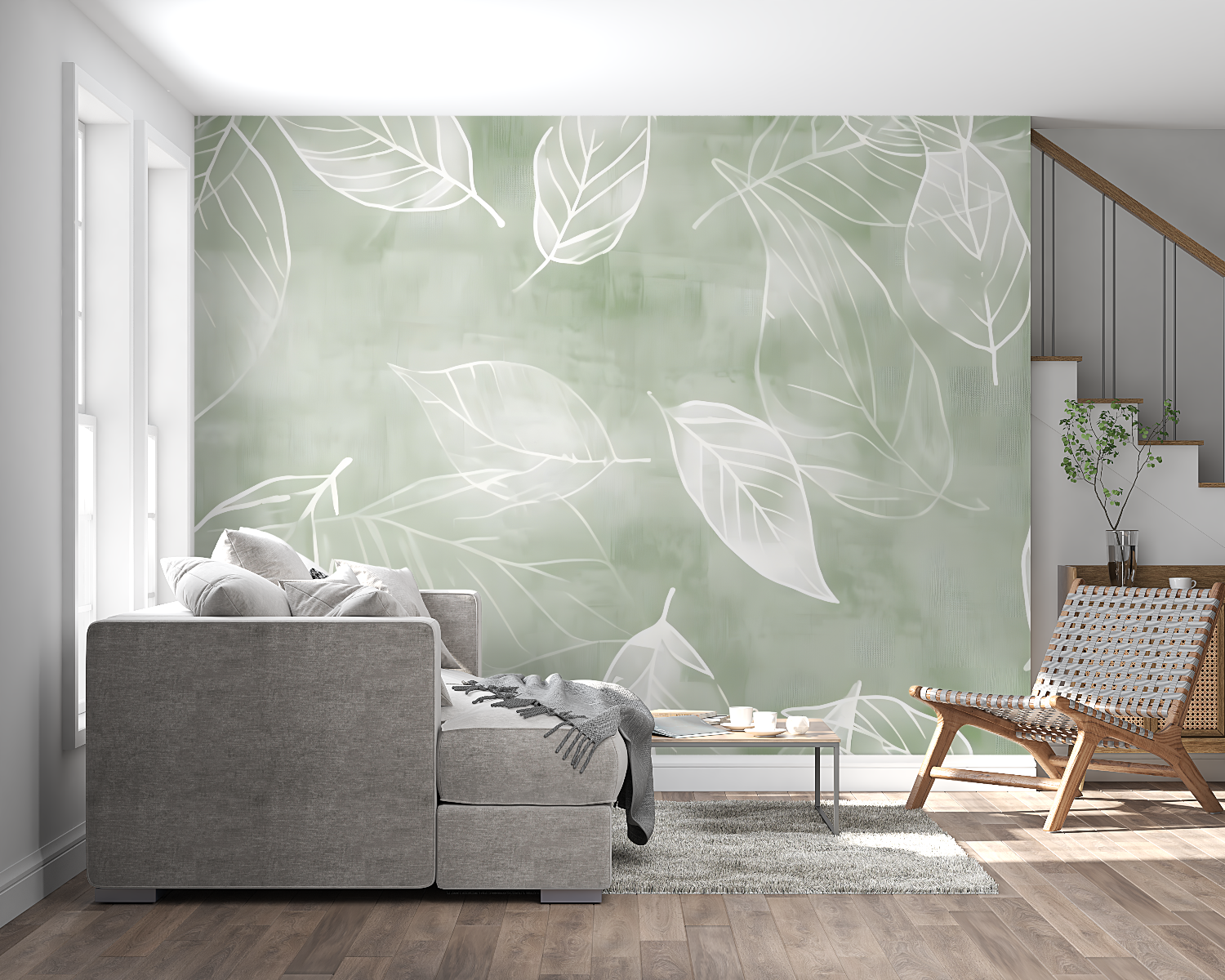 Bathroom transformed with green foliage wallpaper pattern
