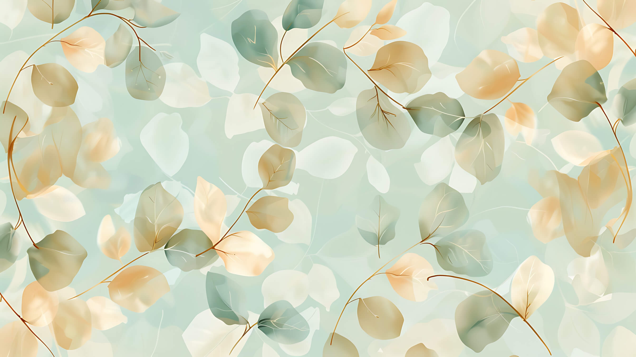 Mint and gold botanical wallpaper design file showing delicate leaf pattern and texture details