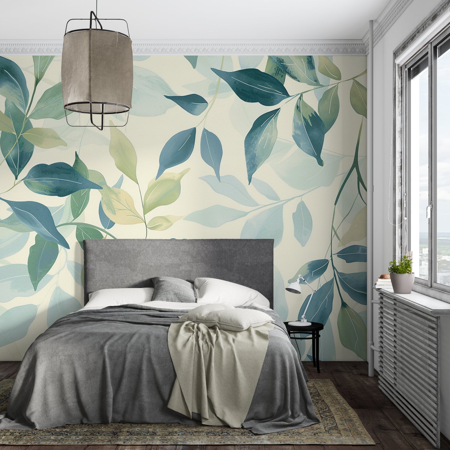 Botanical leaf pattern creating a calming effect in an entrance hallway