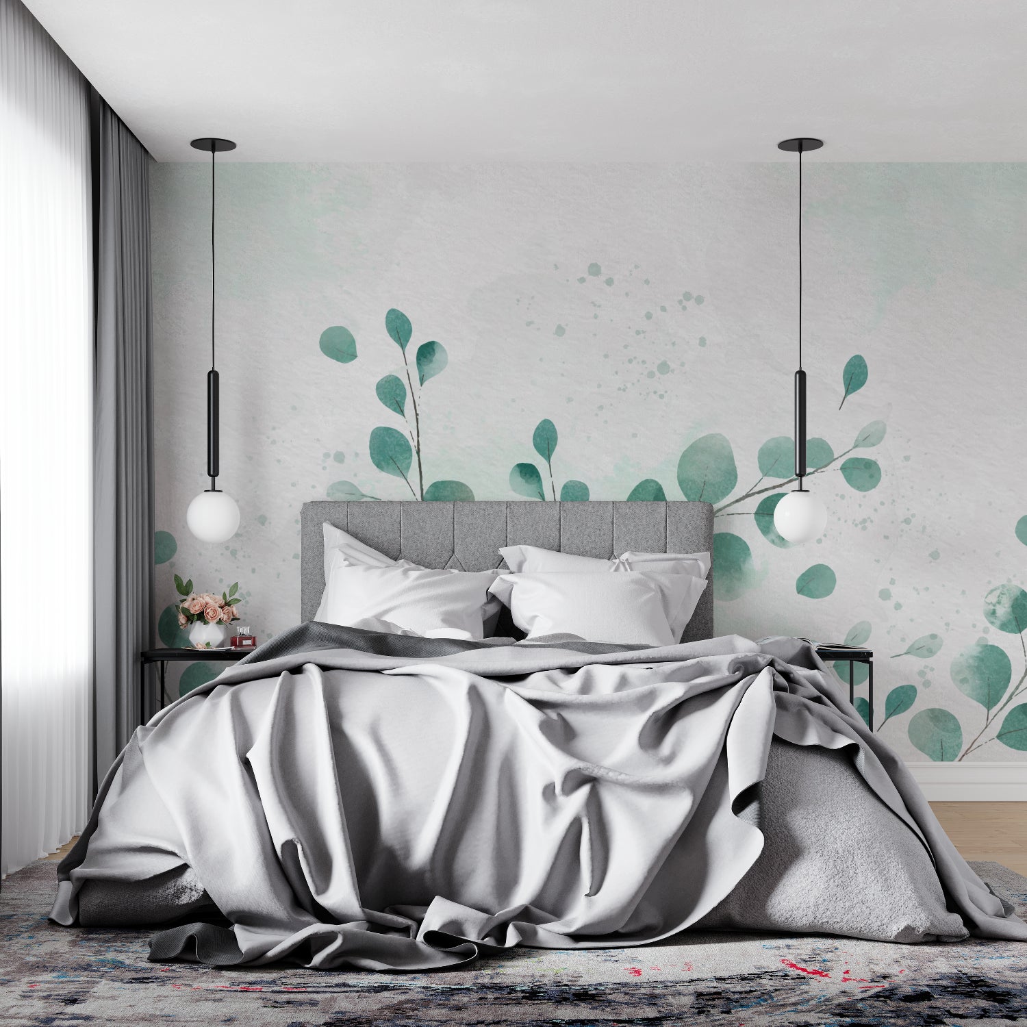 Eucalyptus wall mural showcasing the soft green tones in an entrance hallway