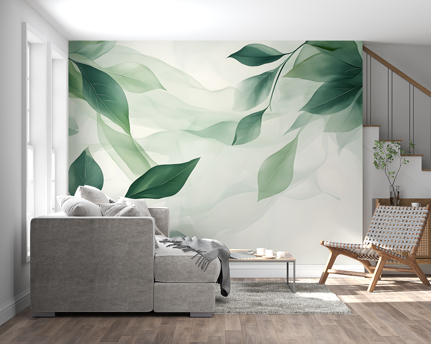 Botanical wallpaper creating fresh atmosphere in bedroom setting